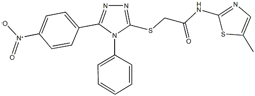 2-[(5-{4-nitrophenyl}-4-phenyl-4H-1,2,4-triazol-3-yl)sulfanyl]-N-(5-methyl-1,3-thiazol-2-yl)acetamide 구조식 이미지