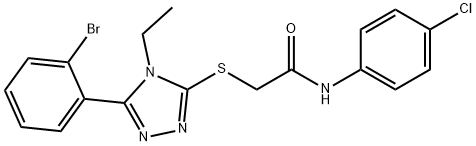 2-{[5-(2-bromophenyl)-4-ethyl-4H-1,2,4-triazol-3-yl]sulfanyl}-N-(4-chlorophenyl)acetamide 구조식 이미지