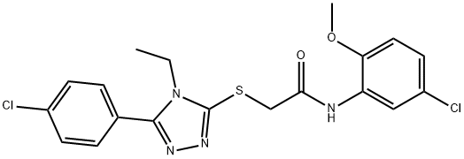 N-(5-chloro-2-methoxyphenyl)-2-{[5-(4-chlorophenyl)-4-ethyl-4H-1,2,4-triazol-3-yl]sulfanyl}acetamide 구조식 이미지