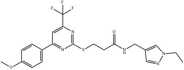 N-[(1-ethyl-1H-pyrazol-4-yl)methyl]-3-{[4-(4-methoxyphenyl)-6-(trifluoromethyl)-2-pyrimidinyl]sulfanyl}propanamide Structure