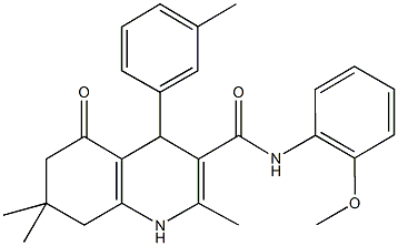 2,7,7-trimethyl-N-[2-(methyloxy)phenyl]-4-(3-methylphenyl)-5-oxo-1,4,5,6,7,8-hexahydroquinoline-3-carboxamide Structure