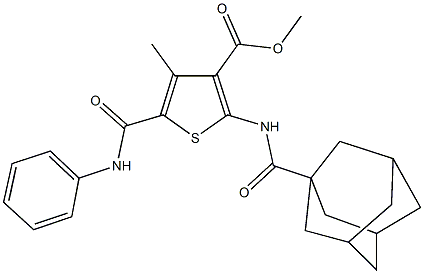 methyl 4-methyl-5-[(phenylamino)carbonyl]-2-[(tricyclo[3.3.1.1~3,7~]dec-1-ylcarbonyl)amino]thiophene-3-carboxylate Structure