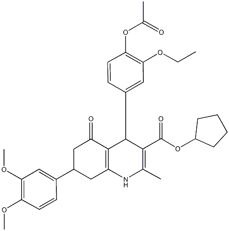 cyclopentyl 4-[4-(acetyloxy)-3-ethoxyphenyl]-7-(3,4-dimethoxyphenyl)-2-methyl-5-oxo-1,4,5,6,7,8-hexahydro-3-quinolinecarboxylate 구조식 이미지