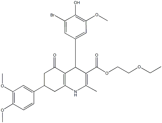 2-ethoxyethyl 4-(3-bromo-4-hydroxy-5-methoxyphenyl)-7-(3,4-dimethoxyphenyl)-2-methyl-5-oxo-1,4,5,6,7,8-hexahydro-3-quinolinecarboxylate Structure