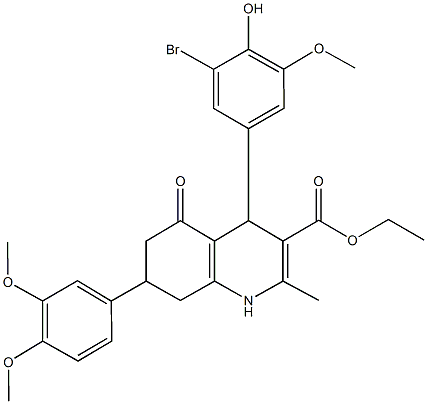 ethyl 4-(3-bromo-4-hydroxy-5-methoxyphenyl)-7-(3,4-dimethoxyphenyl)-2-methyl-5-oxo-1,4,5,6,7,8-hexahydro-3-quinolinecarboxylate Structure