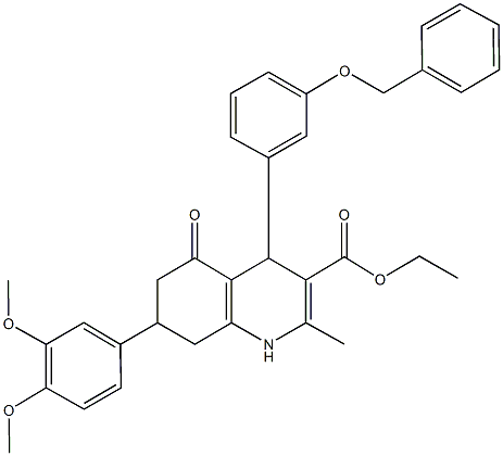 ethyl 4-[3-(benzyloxy)phenyl]-7-(3,4-dimethoxyphenyl)-2-methyl-5-oxo-1,4,5,6,7,8-hexahydro-3-quinolinecarboxylate Structure