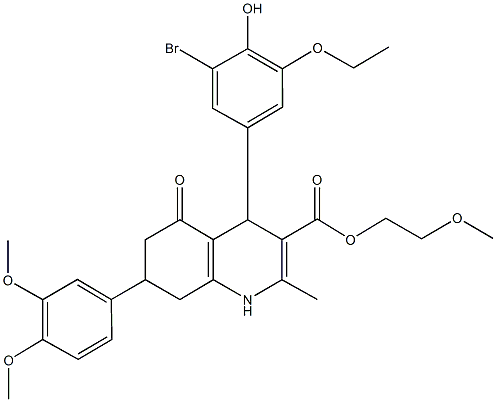 2-methoxyethyl 4-(3-bromo-5-ethoxy-4-hydroxyphenyl)-7-(3,4-dimethoxyphenyl)-2-methyl-5-oxo-1,4,5,6,7,8-hexahydro-3-quinolinecarboxylate 구조식 이미지