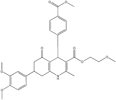 2-methoxyethyl 7-(3,4-dimethoxyphenyl)-4-[4-(methoxycarbonyl)phenyl]-2-methyl-5-oxo-1,4,5,6,7,8-hexahydro-3-quinolinecarboxylate Structure