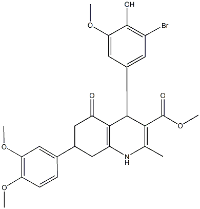 methyl 4-(3-bromo-4-hydroxy-5-methoxyphenyl)-7-(3,4-dimethoxyphenyl)-2-methyl-5-oxo-1,4,5,6,7,8-hexahydro-3-quinolinecarboxylate 구조식 이미지