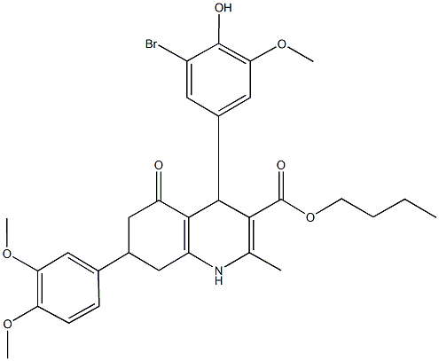 butyl 4-(3-bromo-4-hydroxy-5-methoxyphenyl)-7-(3,4-dimethoxyphenyl)-2-methyl-5-oxo-1,4,5,6,7,8-hexahydro-3-quinolinecarboxylate 구조식 이미지