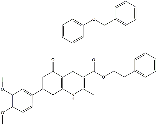 2-phenylethyl 4-[3-(benzyloxy)phenyl]-7-(3,4-dimethoxyphenyl)-2-methyl-5-oxo-1,4,5,6,7,8-hexahydro-3-quinolinecarboxylate 구조식 이미지