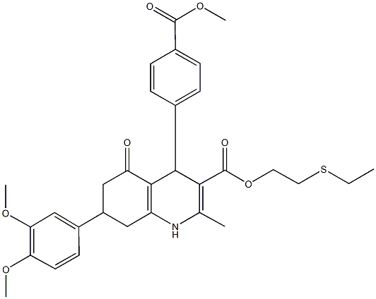 2-(ethylsulfanyl)ethyl 7-(3,4-dimethoxyphenyl)-4-[4-(methoxycarbonyl)phenyl]-2-methyl-5-oxo-1,4,5,6,7,8-hexahydro-3-quinolinecarboxylate 구조식 이미지
