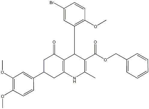 benzyl 4-(5-bromo-2-methoxyphenyl)-7-(3,4-dimethoxyphenyl)-2-methyl-5-oxo-1,4,5,6,7,8-hexahydro-3-quinolinecarboxylate Structure