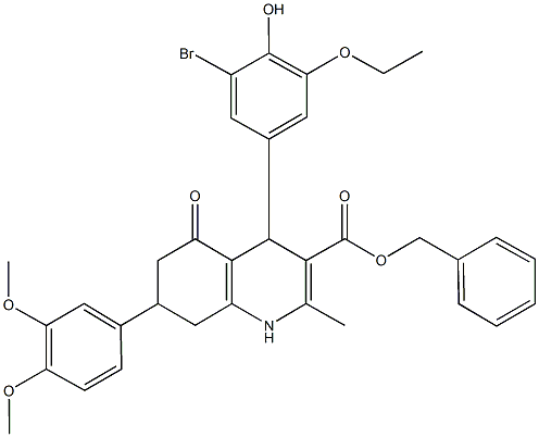 benzyl 4-(3-bromo-5-ethoxy-4-hydroxyphenyl)-7-(3,4-dimethoxyphenyl)-2-methyl-5-oxo-1,4,5,6,7,8-hexahydro-3-quinolinecarboxylate 구조식 이미지