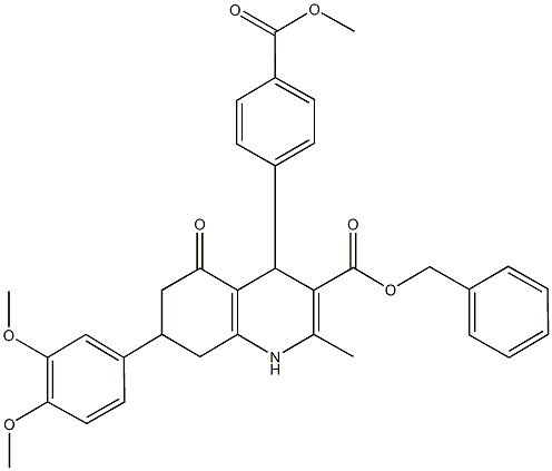 benzyl 7-(3,4-dimethoxyphenyl)-4-[4-(methoxycarbonyl)phenyl]-2-methyl-5-oxo-1,4,5,6,7,8-hexahydro-3-quinolinecarboxylate Structure