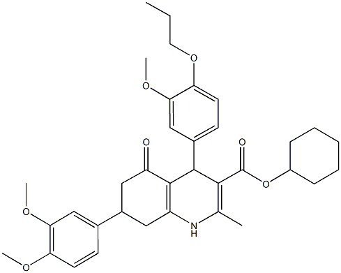 cyclohexyl 7-(3,4-dimethoxyphenyl)-4-(3-methoxy-4-propoxyphenyl)-2-methyl-5-oxo-1,4,5,6,7,8-hexahydro-3-quinolinecarboxylate 구조식 이미지