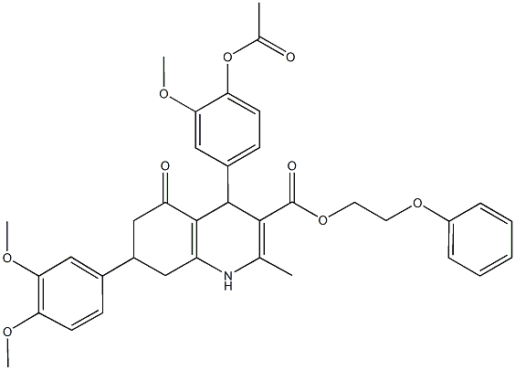 2-phenoxyethyl 4-[4-(acetyloxy)-3-methoxyphenyl]-7-(3,4-dimethoxyphenyl)-2-methyl-5-oxo-1,4,5,6,7,8-hexahydro-3-quinolinecarboxylate Structure