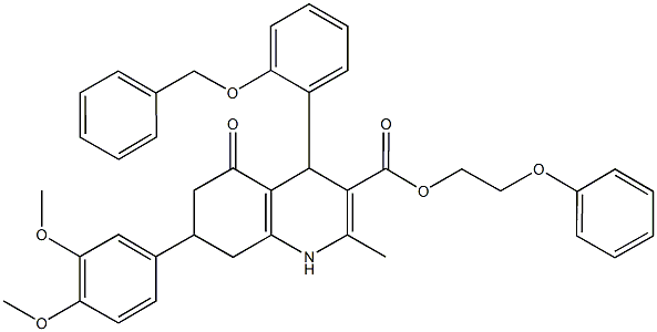 2-phenoxyethyl 4-[2-(benzyloxy)phenyl]-7-(3,4-dimethoxyphenyl)-2-methyl-5-oxo-1,4,5,6,7,8-hexahydro-3-quinolinecarboxylate Structure