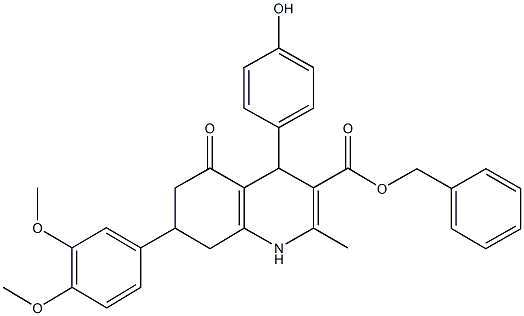 benzyl 7-(3,4-dimethoxyphenyl)-4-(4-hydroxyphenyl)-2-methyl-5-oxo-1,4,5,6,7,8-hexahydro-3-quinolinecarboxylate 구조식 이미지