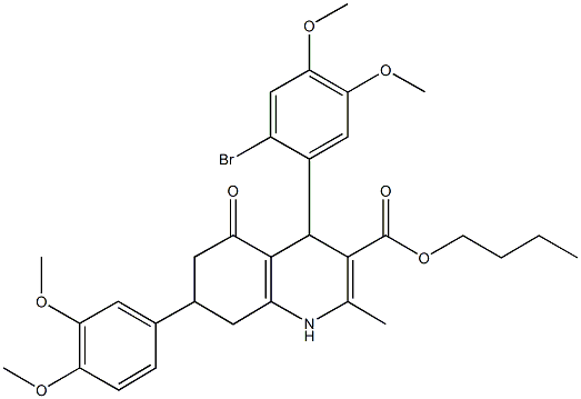 butyl 4-(2-bromo-4,5-dimethoxyphenyl)-7-(3,4-dimethoxyphenyl)-2-methyl-5-oxo-1,4,5,6,7,8-hexahydro-3-quinolinecarboxylate 구조식 이미지