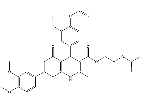 2-isopropoxyethyl 4-[4-(acetyloxy)-3-methoxyphenyl]-7-(3,4-dimethoxyphenyl)-2-methyl-5-oxo-1,4,5,6,7,8-hexahydro-3-quinolinecarboxylate Structure