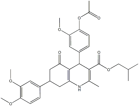 isobutyl 4-[4-(acetyloxy)-3-methoxyphenyl]-7-(3,4-dimethoxyphenyl)-2-methyl-5-oxo-1,4,5,6,7,8-hexahydro-3-quinolinecarboxylate 구조식 이미지