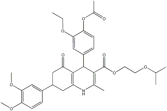 2-isopropoxyethyl 4-[4-(acetyloxy)-3-ethoxyphenyl]-7-(3,4-dimethoxyphenyl)-2-methyl-5-oxo-1,4,5,6,7,8-hexahydro-3-quinolinecarboxylate 구조식 이미지