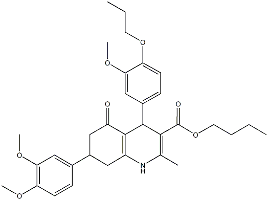 butyl 7-(3,4-dimethoxyphenyl)-4-(3-methoxy-4-propoxyphenyl)-2-methyl-5-oxo-1,4,5,6,7,8-hexahydro-3-quinolinecarboxylate 구조식 이미지