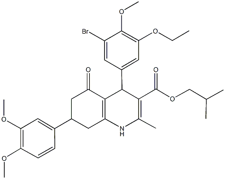 isobutyl 4-(3-bromo-5-ethoxy-4-methoxyphenyl)-7-(3,4-dimethoxyphenyl)-2-methyl-5-oxo-1,4,5,6,7,8-hexahydro-3-quinolinecarboxylate Structure