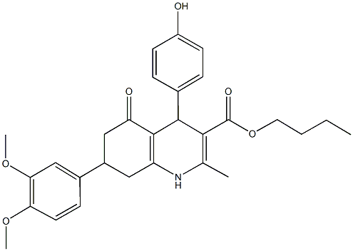 butyl 7-(3,4-dimethoxyphenyl)-4-(4-hydroxyphenyl)-2-methyl-5-oxo-1,4,5,6,7,8-hexahydro-3-quinolinecarboxylate Structure