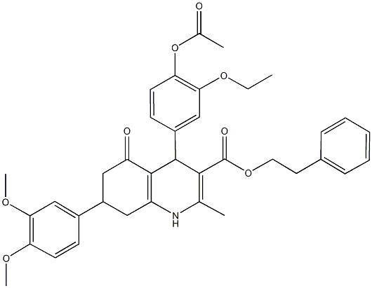 2-phenylethyl 4-[4-(acetyloxy)-3-ethoxyphenyl]-7-(3,4-dimethoxyphenyl)-2-methyl-5-oxo-1,4,5,6,7,8-hexahydro-3-quinolinecarboxylate 구조식 이미지