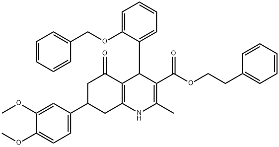2-phenylethyl 4-[2-(benzyloxy)phenyl]-7-(3,4-dimethoxyphenyl)-2-methyl-5-oxo-1,4,5,6,7,8-hexahydro-3-quinolinecarboxylate 구조식 이미지