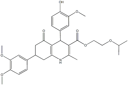 2-isopropoxyethyl 7-(3,4-dimethoxyphenyl)-4-(4-hydroxy-3-methoxyphenyl)-2-methyl-5-oxo-1,4,5,6,7,8-hexahydro-3-quinolinecarboxylate 구조식 이미지