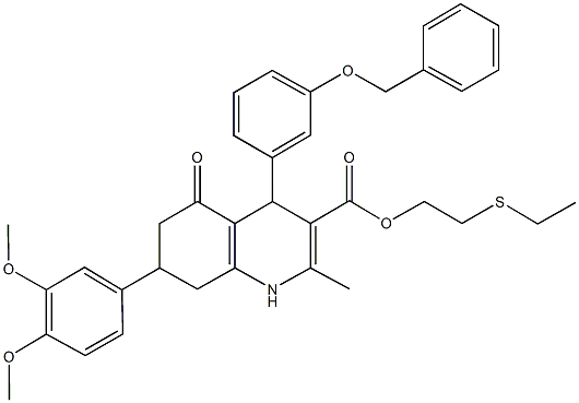 2-(ethylsulfanyl)ethyl 4-[3-(benzyloxy)phenyl]-7-(3,4-dimethoxyphenyl)-2-methyl-5-oxo-1,4,5,6,7,8-hexahydro-3-quinolinecarboxylate 구조식 이미지