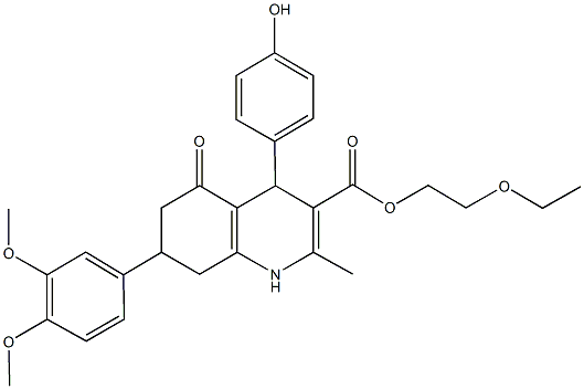 2-ethoxyethyl 7-(3,4-dimethoxyphenyl)-4-(4-hydroxyphenyl)-2-methyl-5-oxo-1,4,5,6,7,8-hexahydro-3-quinolinecarboxylate Structure