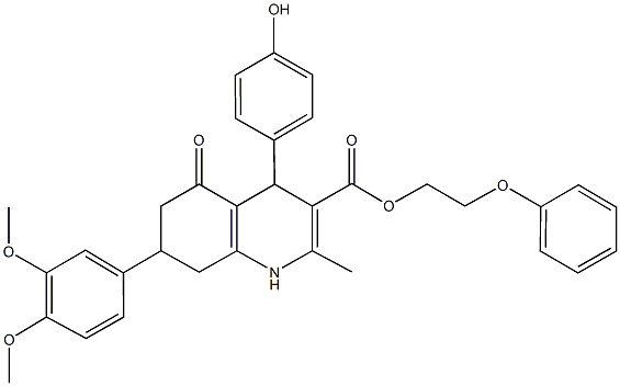 2-phenoxyethyl 7-(3,4-dimethoxyphenyl)-4-(4-hydroxyphenyl)-2-methyl-5-oxo-1,4,5,6,7,8-hexahydro-3-quinolinecarboxylate 구조식 이미지