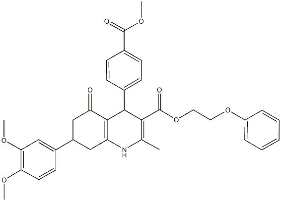 2-phenoxyethyl 7-(3,4-dimethoxyphenyl)-4-[4-(methoxycarbonyl)phenyl]-2-methyl-5-oxo-1,4,5,6,7,8-hexahydro-3-quinolinecarboxylate Structure