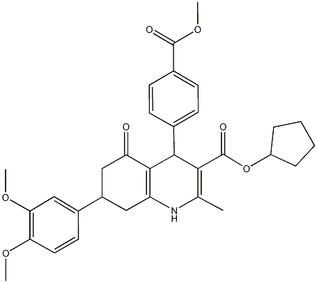 cyclopentyl 7-(3,4-dimethoxyphenyl)-4-[4-(methoxycarbonyl)phenyl]-2-methyl-5-oxo-1,4,5,6,7,8-hexahydro-3-quinolinecarboxylate 구조식 이미지