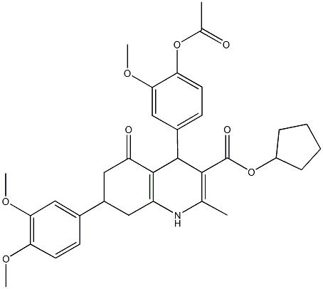 cyclopentyl 4-[4-(acetyloxy)-3-methoxyphenyl]-7-(3,4-dimethoxyphenyl)-2-methyl-5-oxo-1,4,5,6,7,8-hexahydro-3-quinolinecarboxylate Structure