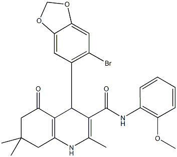 4-(6-bromo-1,3-benzodioxol-5-yl)-N-(2-methoxyphenyl)-2,7,7-trimethyl-5-oxo-1,4,5,6,7,8-hexahydro-3-quinolinecarboxamide Structure