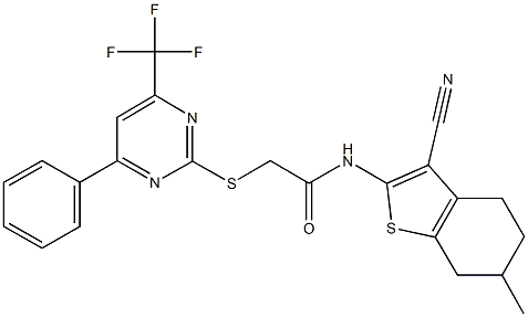 N-(3-cyano-6-methyl-4,5,6,7-tetrahydro-1-benzothien-2-yl)-2-{[4-phenyl-6-(trifluoromethyl)-2-pyrimidinyl]sulfanyl}acetamide Structure