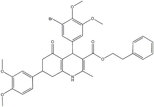 2-phenylethyl 4-(3-bromo-4,5-dimethoxyphenyl)-7-(3,4-dimethoxyphenyl)-2-methyl-5-oxo-1,4,5,6,7,8-hexahydro-3-quinolinecarboxylate 구조식 이미지