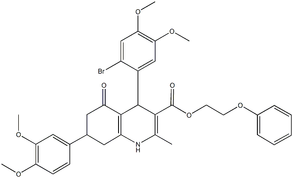 2-phenoxyethyl 4-(2-bromo-4,5-dimethoxyphenyl)-7-(3,4-dimethoxyphenyl)-2-methyl-5-oxo-1,4,5,6,7,8-hexahydro-3-quinolinecarboxylate Structure