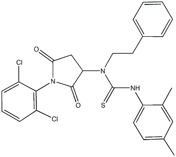 N-[1-(2,6-dichlorophenyl)-2,5-dioxo-3-pyrrolidinyl]-N'-(2,4-dimethylphenyl)-N-(2-phenylethyl)thiourea Structure
