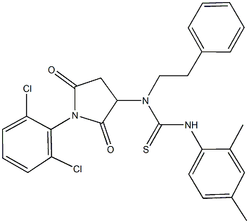 N-[1-(2,6-dichlorophenyl)-2,5-dioxo-3-pyrrolidinyl]-N'-(2,4-dimethylphenyl)-N-(2-phenylethyl)thiourea 구조식 이미지