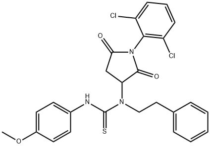 N-[1-(2,6-dichlorophenyl)-2,5-dioxo-3-pyrrolidinyl]-N'-(4-methoxyphenyl)-N-(2-phenylethyl)thiourea 구조식 이미지