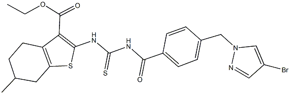 ethyl 2-{[({4-[(4-bromo-1H-pyrazol-1-yl)methyl]benzoyl}amino)carbothioyl]amino}-6-methyl-4,5,6,7-tetrahydro-1-benzothiophene-3-carboxylate 구조식 이미지