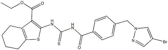 ethyl 2-{[({4-[(4-bromo-1H-pyrazol-1-yl)methyl]benzoyl}amino)carbothioyl]amino}-4,5,6,7-tetrahydro-1-benzothiophene-3-carboxylate 구조식 이미지