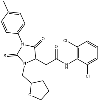 N-(2,6-dichlorophenyl)-2-[1-(4-methylphenyl)-5-oxo-3-(tetrahydro-2-furanylmethyl)-2-thioxo-4-imidazolidinyl]acetamide 구조식 이미지