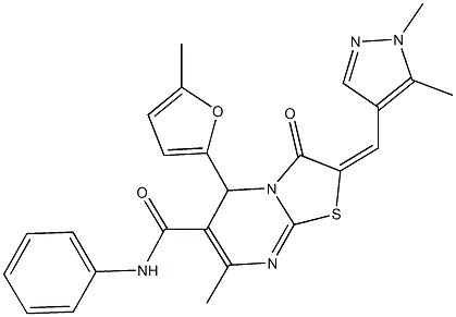 2-[(1,5-dimethyl-1H-pyrazol-4-yl)methylene]-7-methyl-5-(5-methyl-2-furyl)-3-oxo-N-phenyl-2,3-dihydro-5H-[1,3]thiazolo[3,2-a]pyrimidine-6-carboxamide 구조식 이미지